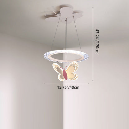 Contemporary Creative Kids Round Cartoon Butterfly Acrylic Iron LED Chandelier For Bedroom