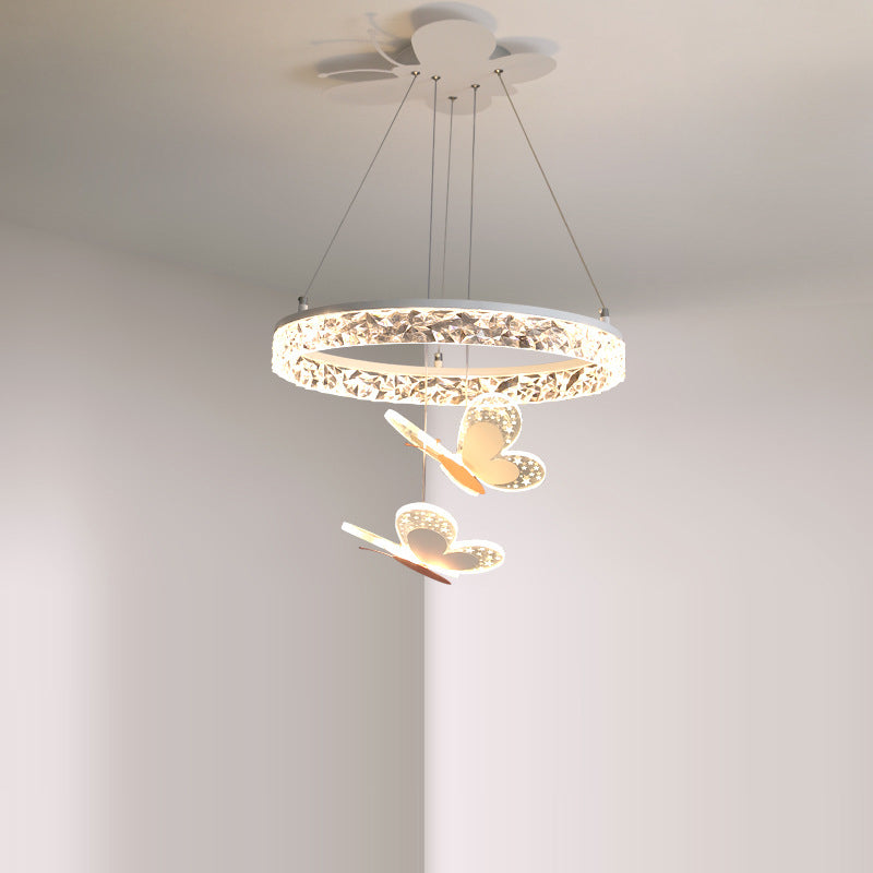 Contemporary Creative Kids Round Cartoon Butterfly Acrylic Iron LED Chandelier For Bedroom