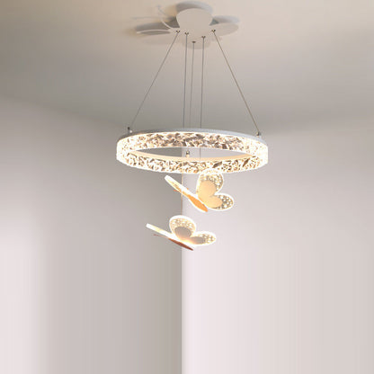 Contemporary Creative Kids Round Cartoon Butterfly Acrylic Iron LED Chandelier For Bedroom