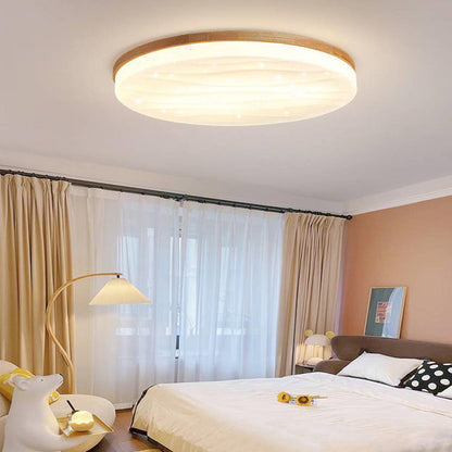 Modern Minimalist Round Starlight Acrylic Solid Wood LED Flush Mount Ceiling Light For Living Room