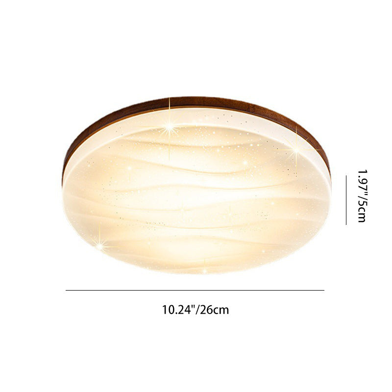 Modern Minimalist Round Starlight Acrylic Solid Wood LED Flush Mount Ceiling Light For Living Room