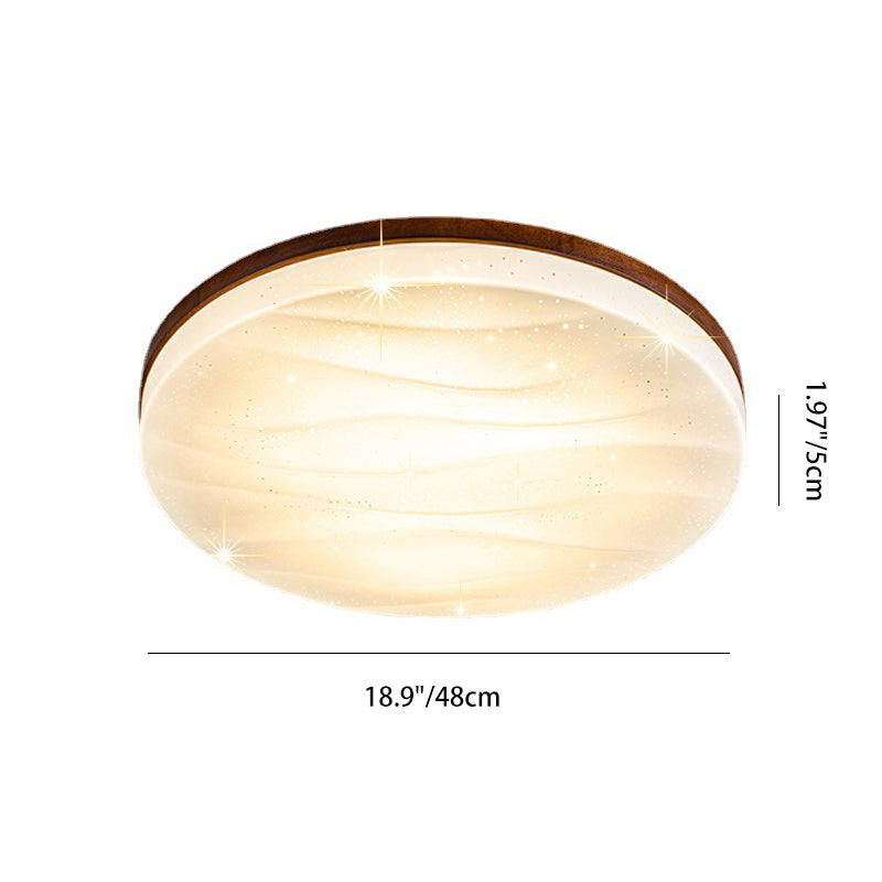 Modern Minimalist Round Starlight Acrylic Solid Wood LED Flush Mount Ceiling Light For Living Room
