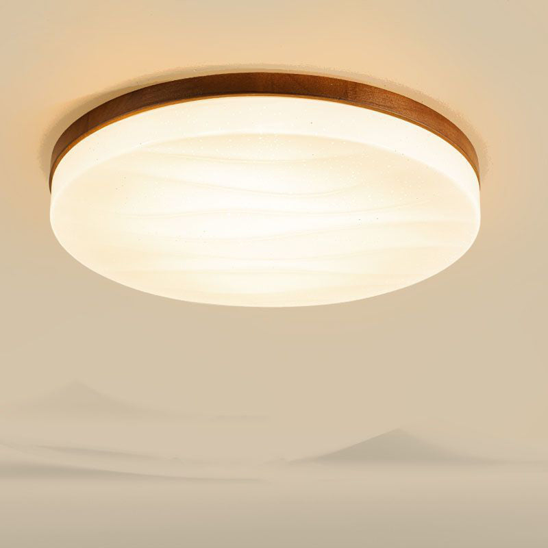 Modern Minimalist Round Starlight Acrylic Solid Wood LED Flush Mount Ceiling Light For Living Room