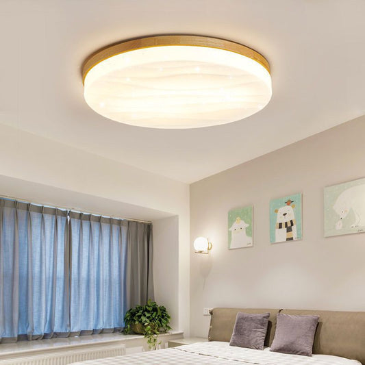 Modern Minimalist Round Starlight Acrylic Solid Wood LED Flush Mount Ceiling Light For Living Room
