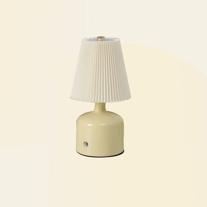 Contemporary Nordic USB Fabric Ceramic Conic Pleated LED Table Lamp For Bedroom