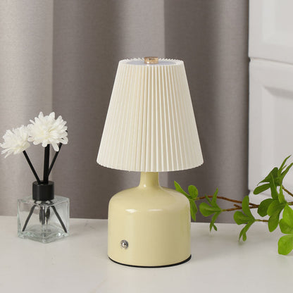 Contemporary Nordic USB Fabric Ceramic Conic Pleated LED Table Lamp For Bedroom