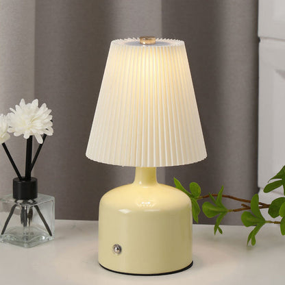 Contemporary Nordic USB Fabric Ceramic Conic Pleated LED Table Lamp For Bedroom