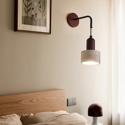Traditional Japanese Dome Cylinder Cone Yellow Travertine Wood 1-Light Wall Sconce Lamp For Living Room