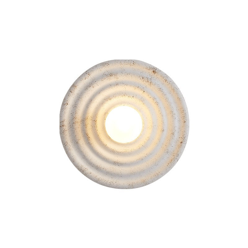 Traditional Japanese Round Ripple Resin Glass 1-Light Wall Sconce Lamp For Living Room