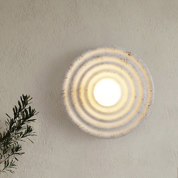 Traditional Japanese Round Ripple Resin Glass 1-Light Wall Sconce Lamp For Living Room