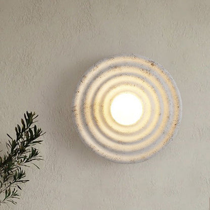 Traditional Japanese Round Ripple Resin Glass 1-Light Wall Sconce Lamp For Living Room