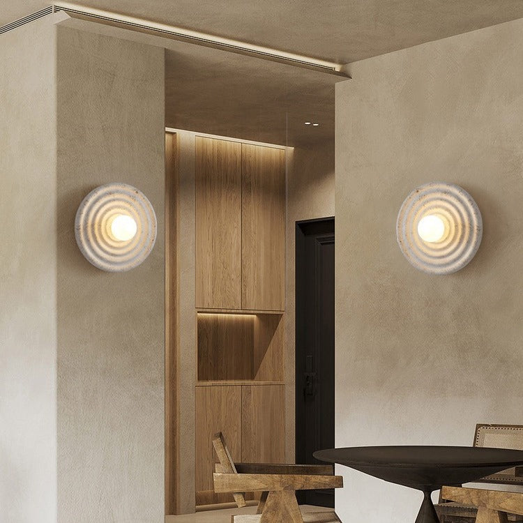 Traditional Japanese Round Ripple Resin Glass 1-Light Wall Sconce Lamp For Living Room