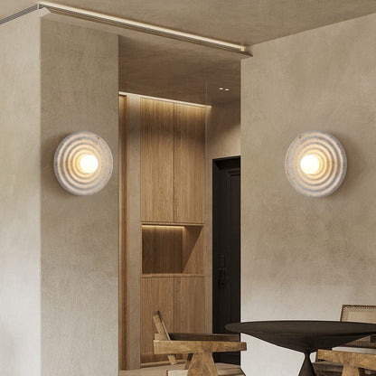 Traditional Japanese Round Ripple Resin Glass 1-Light Wall Sconce Lamp For Living Room