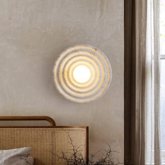 Traditional Japanese Round Ripple Resin Glass 1-Light Wall Sconce Lamp For Living Room