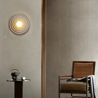 Traditional Japanese Round Ripple Resin Glass 1-Light Wall Sconce Lamp For Living Room