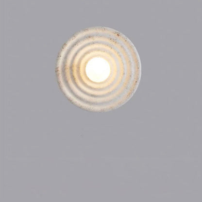 Traditional Japanese Round Ripple Resin Glass 1-Light Wall Sconce Lamp For Living Room