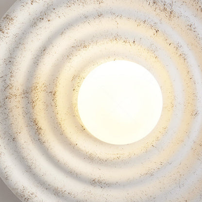 Traditional Japanese Round Ripple Resin Glass 1-Light Wall Sconce Lamp For Living Room