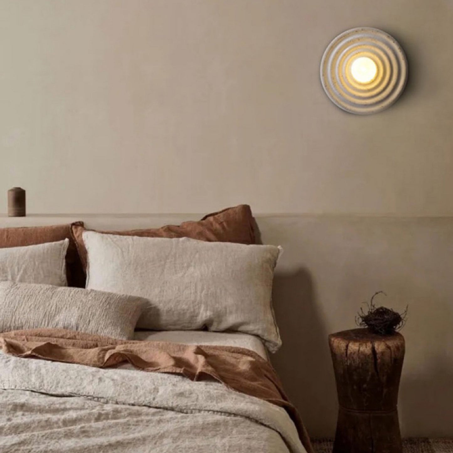 Traditional Japanese Round Ripple Resin Glass 1-Light Wall Sconce Lamp For Living Room