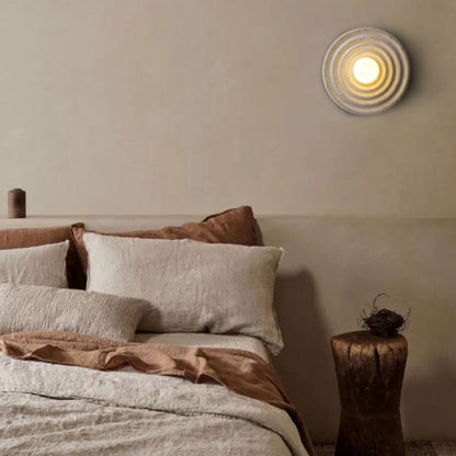 Traditional Japanese Round Ripple Resin Glass 1-Light Wall Sconce Lamp For Living Room
