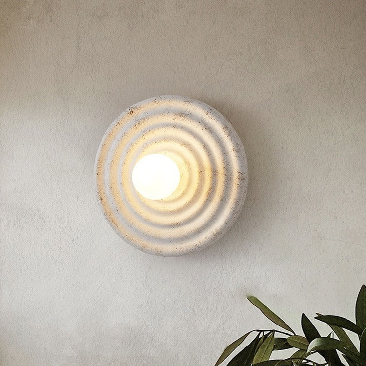 Traditional Japanese Round Ripple Resin Glass 1-Light Wall Sconce Lamp For Living Room