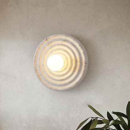 Traditional Japanese Round Ripple Resin Glass 1-Light Wall Sconce Lamp For Living Room