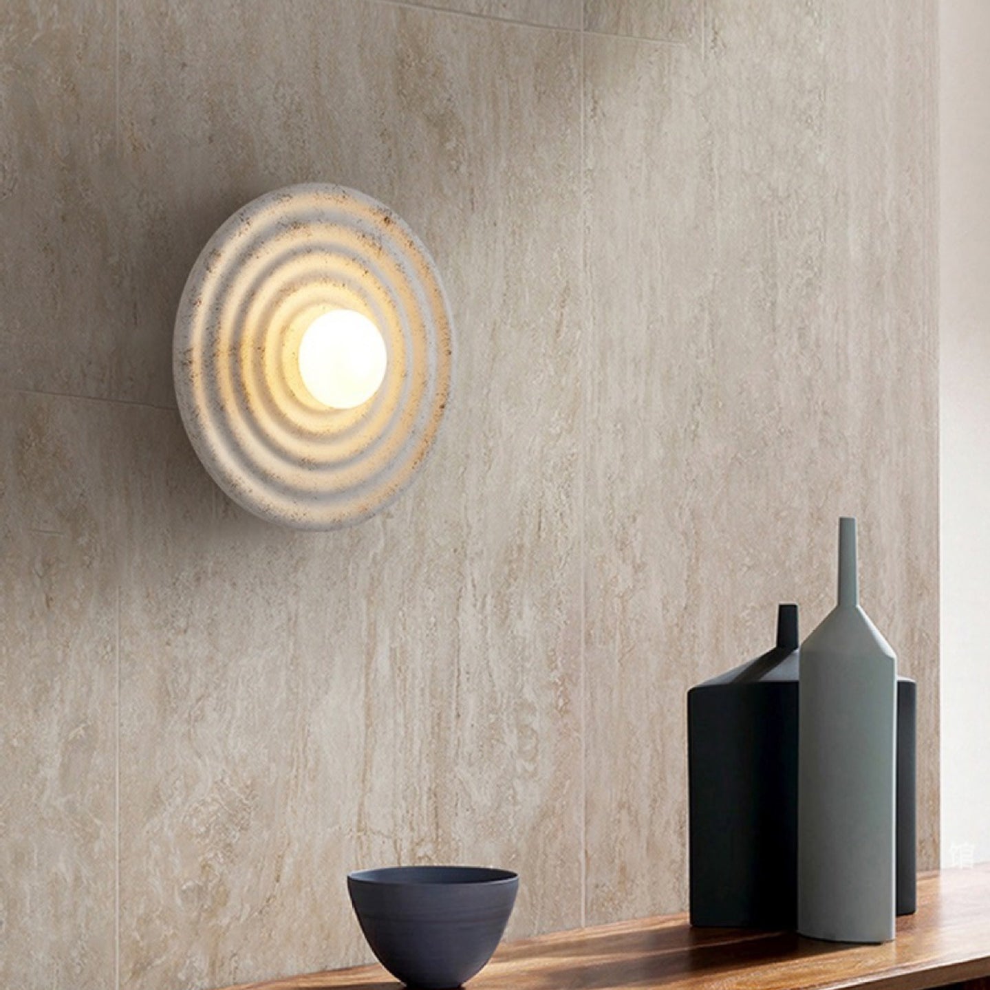 Traditional Japanese Round Ripple Resin Glass 1-Light Wall Sconce Lamp For Living Room