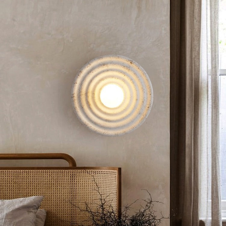Traditional Japanese Round Ripple Resin Glass 1-Light Wall Sconce Lamp For Living Room