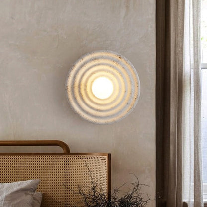 Traditional Japanese Round Ripple Resin Glass 1-Light Wall Sconce Lamp For Living Room