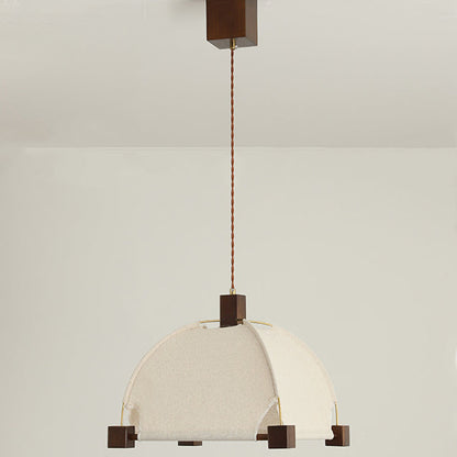 Traditional Chinese Arches Pavilion Shape Fabric Wood 1-Light Pendant Light For Living Room