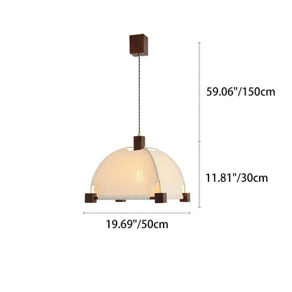 Traditional Chinese Arches Pavilion Shape Fabric Wood 1-Light Pendant Light For Living Room
