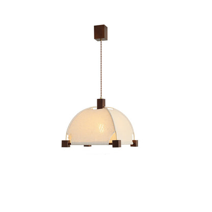 Traditional Chinese Arches Pavilion Shape Fabric Wood 1-Light Pendant Light For Living Room