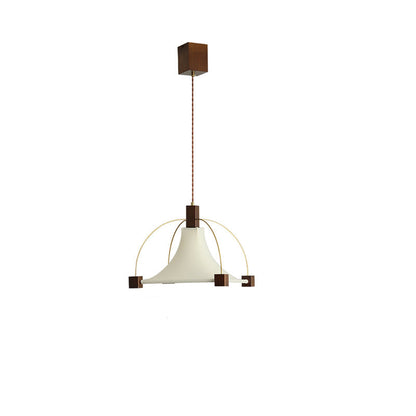 Traditional Chinese Arches Pavilion Shape Fabric Wood 1-Light Pendant Light For Living Room
