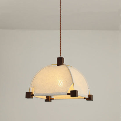 Traditional Chinese Arches Pavilion Shape Fabric Wood 1-Light Pendant Light For Living Room
