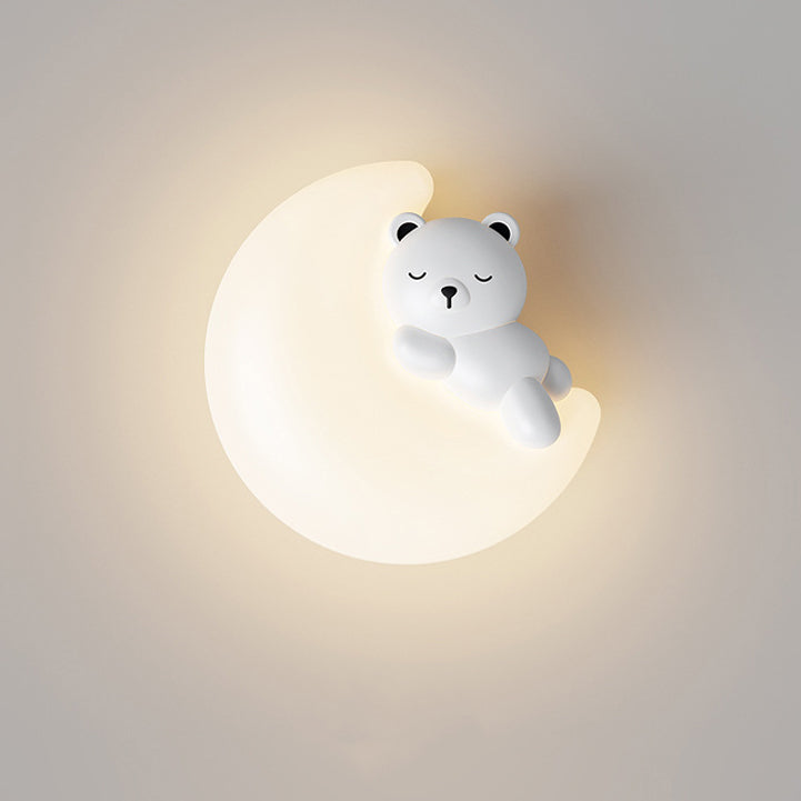 Contemporary Creative Cartoon Animal Rabbit Bear Star Moon Shape PE Iron LED Wall Sconce Lamp For Living Room