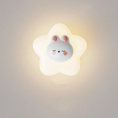 Contemporary Creative Cartoon Animal Rabbit Bear Star Moon Shape PE Iron LED Wall Sconce Lamp For Living Room