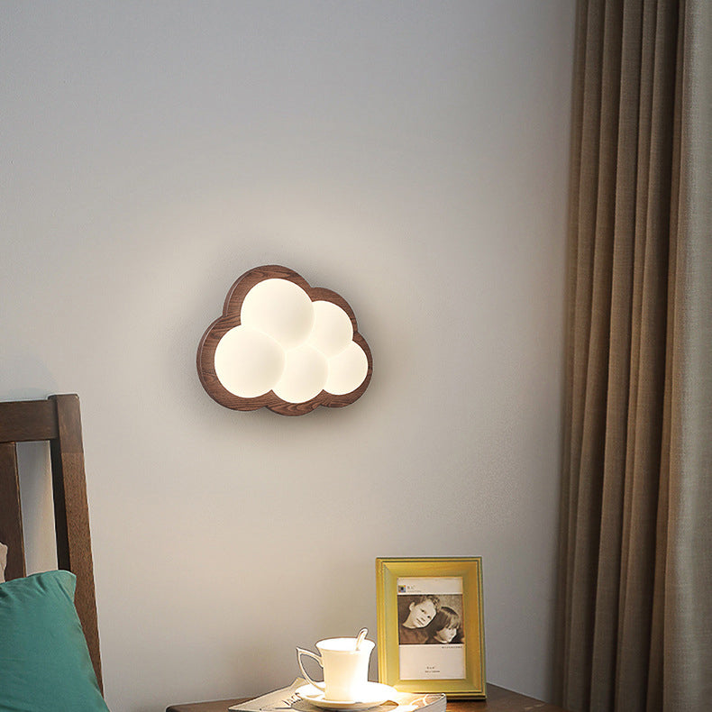 Contemporary Creative Cloud Wood Base PE Shade LED Wall Sconce Lamp For Bedroom