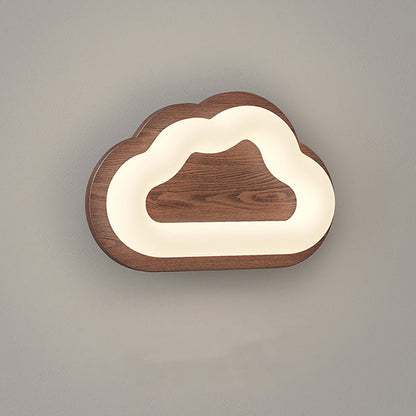 Contemporary Creative Cloud Wood Base PE Shade LED Wall Sconce Lamp For Bedroom