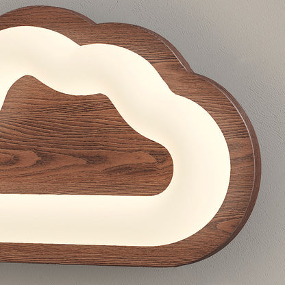 Contemporary Creative Cloud Wood Base PE Shade LED Wall Sconce Lamp For Bedroom