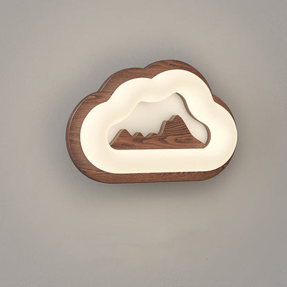 Contemporary Creative Cloud Wood Base PE Shade LED Wall Sconce Lamp For Bedroom