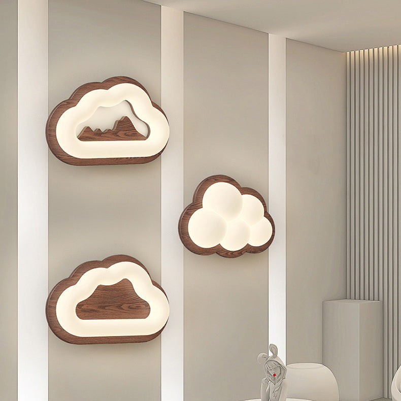 Contemporary Creative Cloud Wood Base PE Shade LED Wall Sconce Lamp For Bedroom
