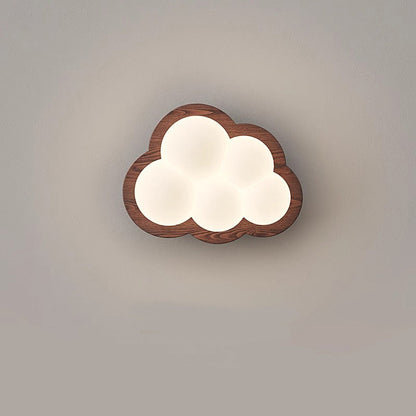 Contemporary Creative Cloud Wood Base PE Shade LED Wall Sconce Lamp For Bedroom