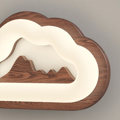 Contemporary Creative Cloud Wood Base PE Shade LED Wall Sconce Lamp For Bedroom