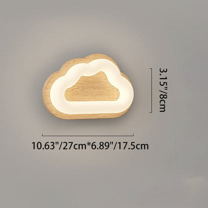 Contemporary Creative Cloud Wood Base PE Shade LED Wall Sconce Lamp For Bedroom