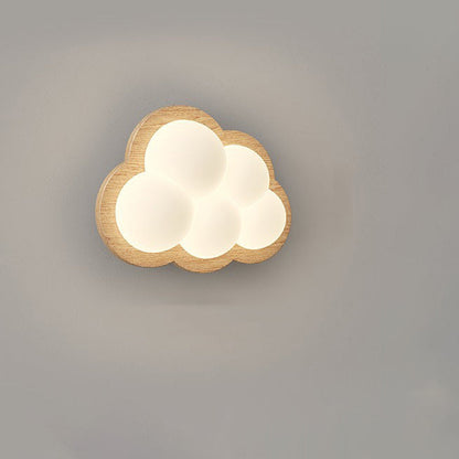 Contemporary Creative Cloud Wood Base PE Shade LED Wall Sconce Lamp For Bedroom
