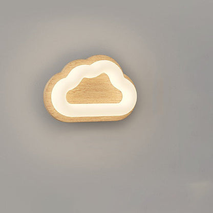 Contemporary Creative Cloud Wood Base PE Shade LED Wall Sconce Lamp For Bedroom