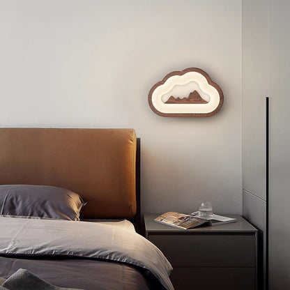 Contemporary Creative Cloud Wood Base PE Shade LED Wall Sconce Lamp For Bedroom