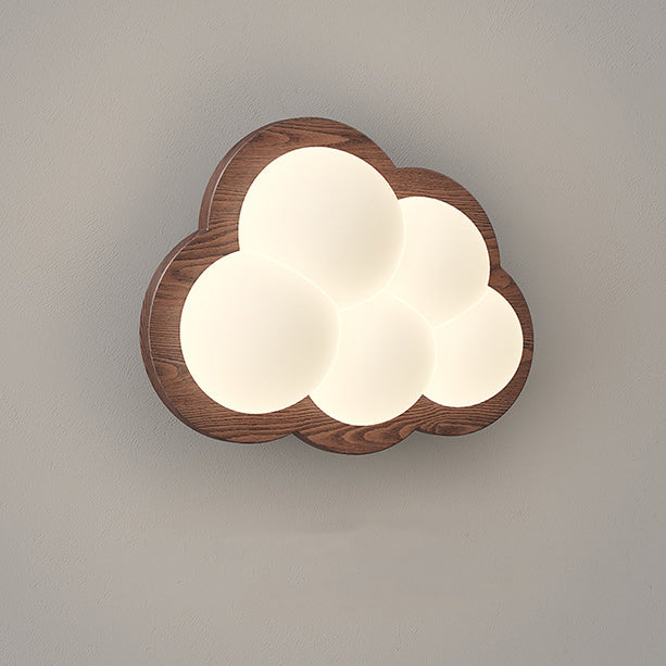 Contemporary Creative Cloud Wood Base PE Shade LED Wall Sconce Lamp For Bedroom