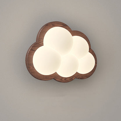 Contemporary Creative Cloud Wood Base PE Shade LED Wall Sconce Lamp For Bedroom