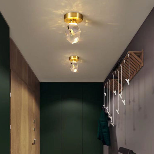Modern Luxury Diamond Cube Crystal Iron LED Semi-Flush Mount Ceiling Light For Bedroom