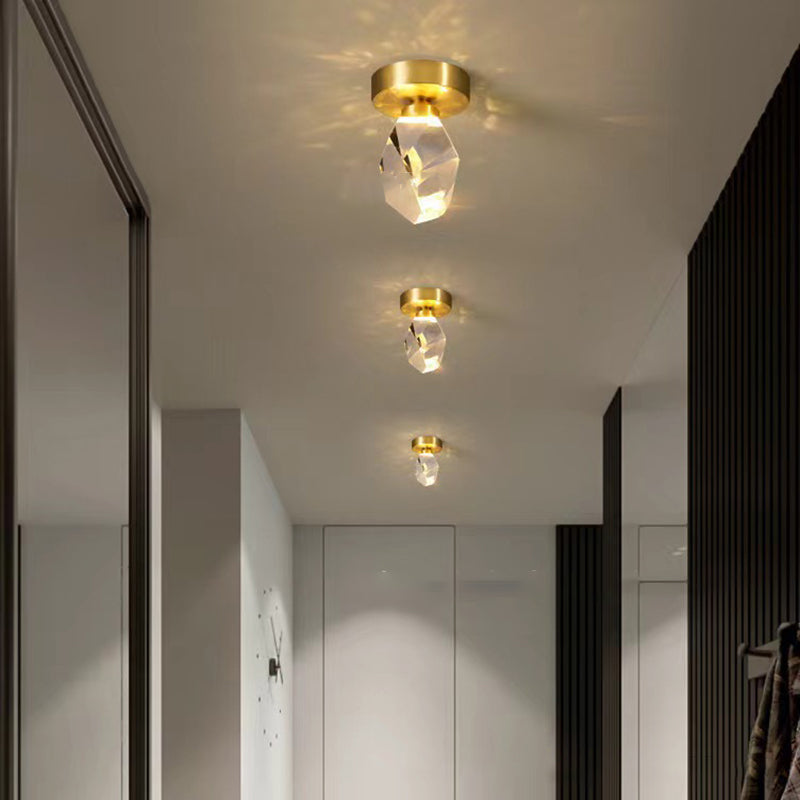 Modern Luxury Diamond Cube Crystal Iron LED Semi-Flush Mount Ceiling Light For Bedroom
